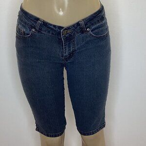 Y2K Size 7 Hip Jeans Smoked Denim Bermuda Shorts With Gold Stiching On Pockets